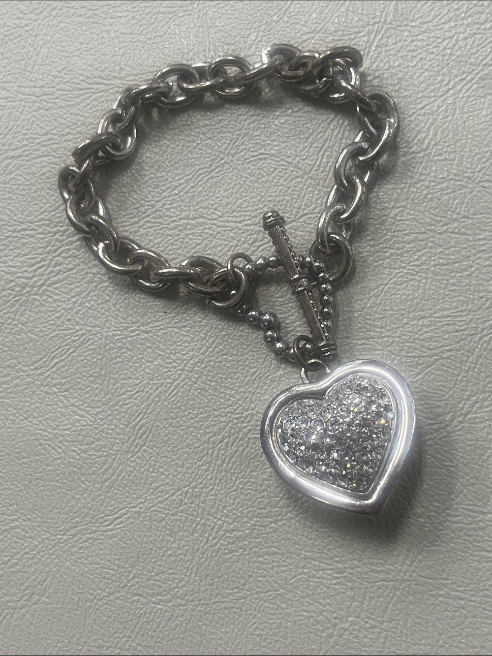 Pavé Heart Charm Silver-Tone rhinestone Bracelet